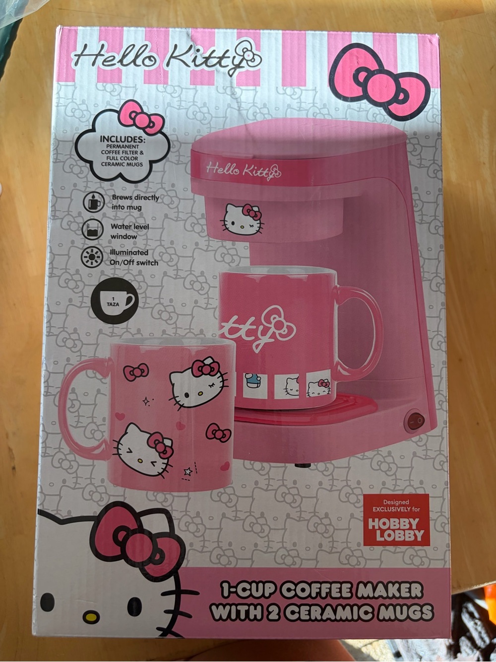 Hello Kitty Pink 1-Cup Coffee Maker with 2 Ceramic Mugs - Hobby Lobby NEW IN BOX